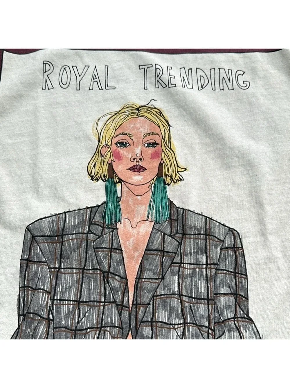 ZARA Royal Trending Graphic Illustration Maroon T-shirt Size Small